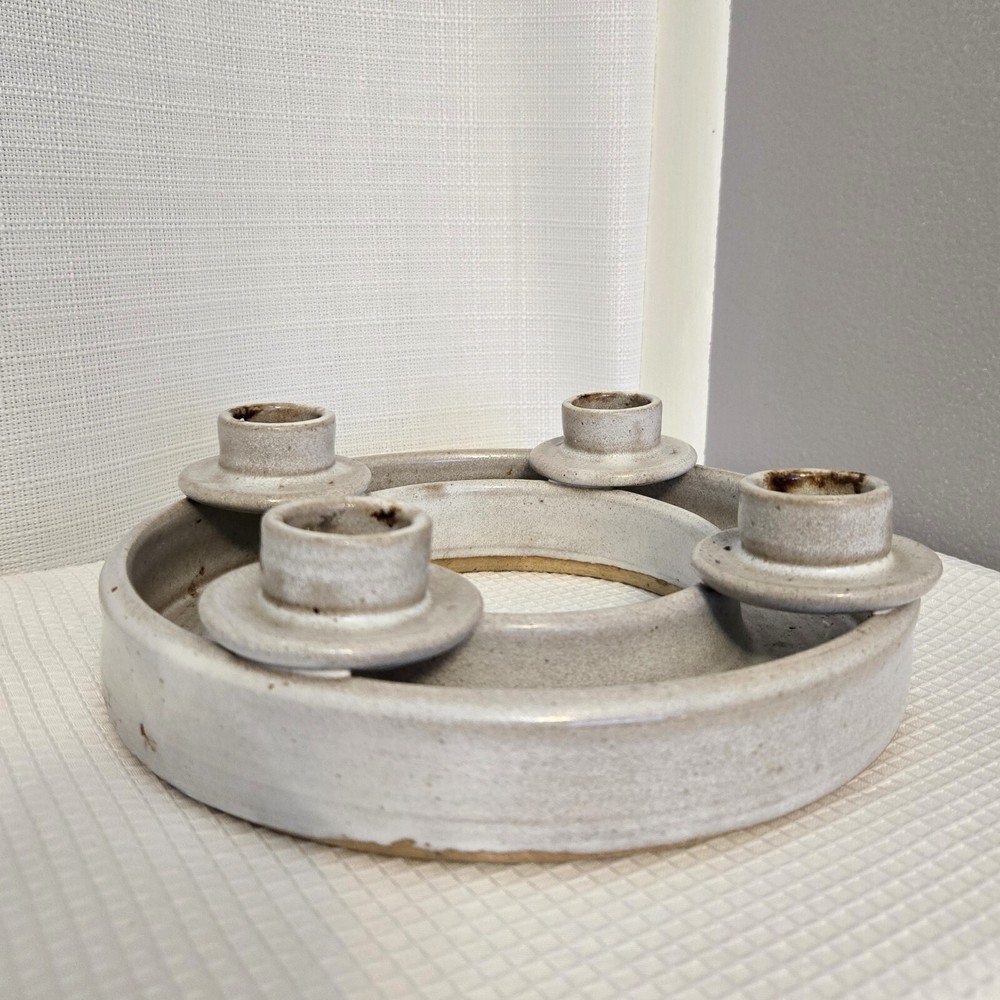 Mollner Pottery Fresh Flower Candlestick Vase Holder Open Spring Table Beige