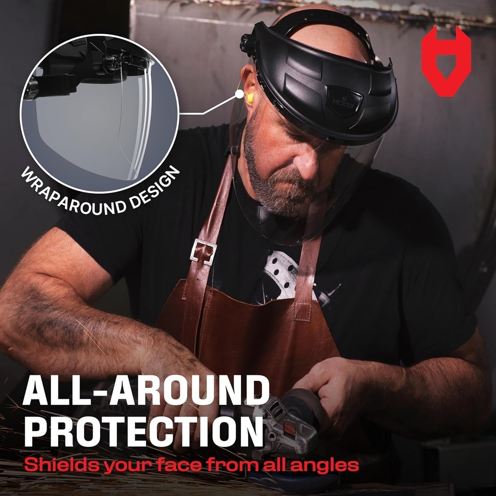 Clear Safety Face Shield for Work, Impact-Resistant, Adjustable