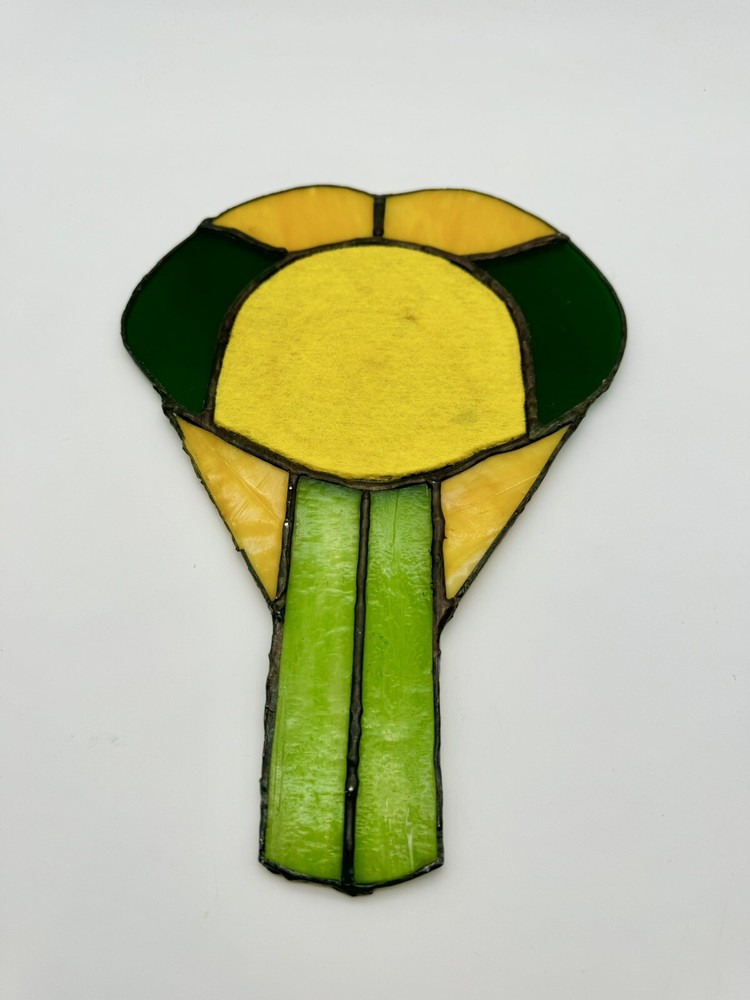 Vintage Green Hand Held Vanity Mirror Stained Glass