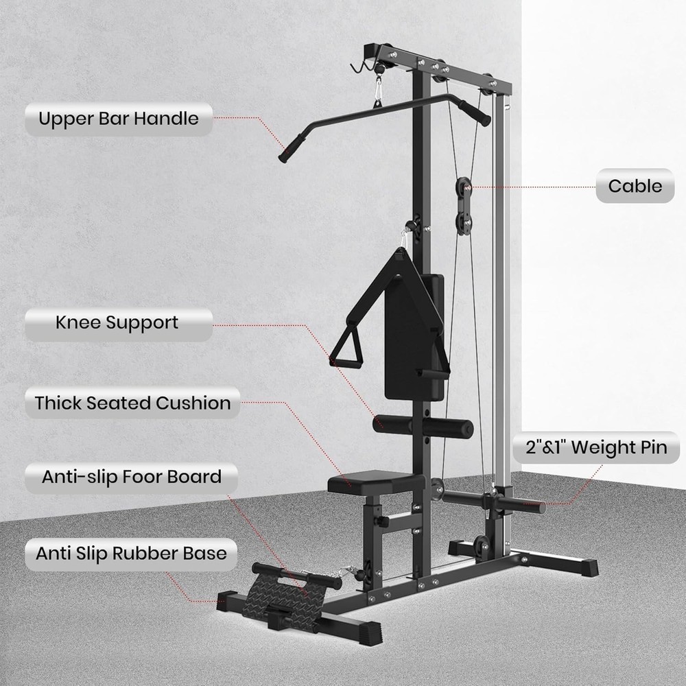 Lat Pull Down Machine System with Adjustable Seat & Knee Support 500LB Capacity
