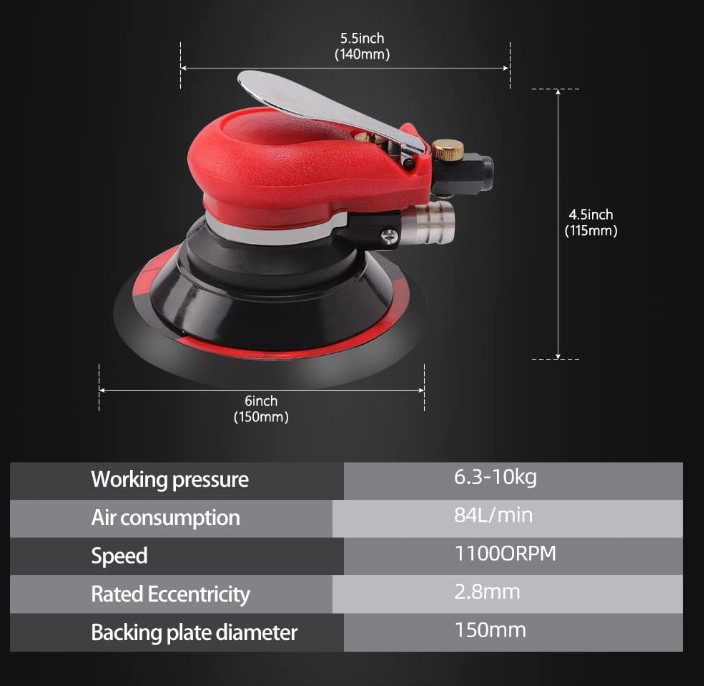 Random Orbital Sander 5" & 6" Pneumatic Palm Sander with Extra 5" Backing Plate