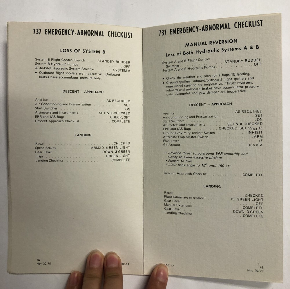Air California 737 Emergency / Abnormal Checklist - Original