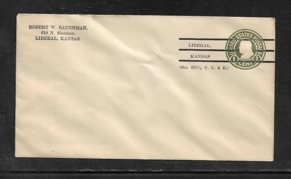 US Precancel Envelope: KS Liberal - 1a1 A 41 30; Unused (Robert Baughman)