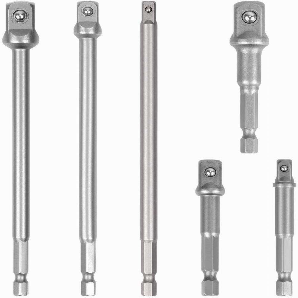 6Pcs Socket Adapter Impact Drill Bits Set 1/4" 3/8" 1/2" Hex Shank Extension Bar