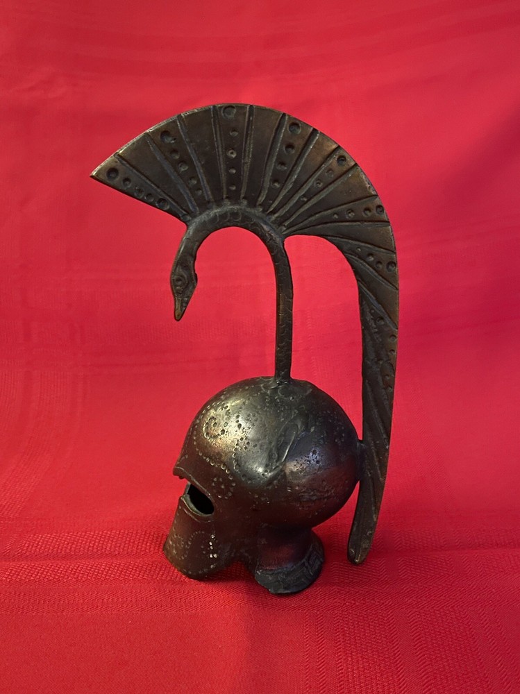 Solid Brass - Roman Gladiator Trojan Warrior Serpent Helmet-Hand Bell - Antique
