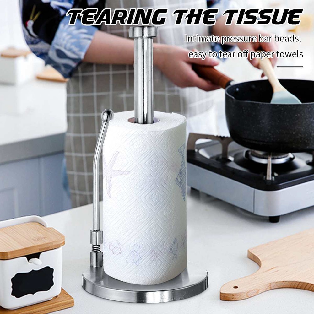 New Kitchen Stainless Steel Towel Roll Holder Pole Stand Storage Solution Silver