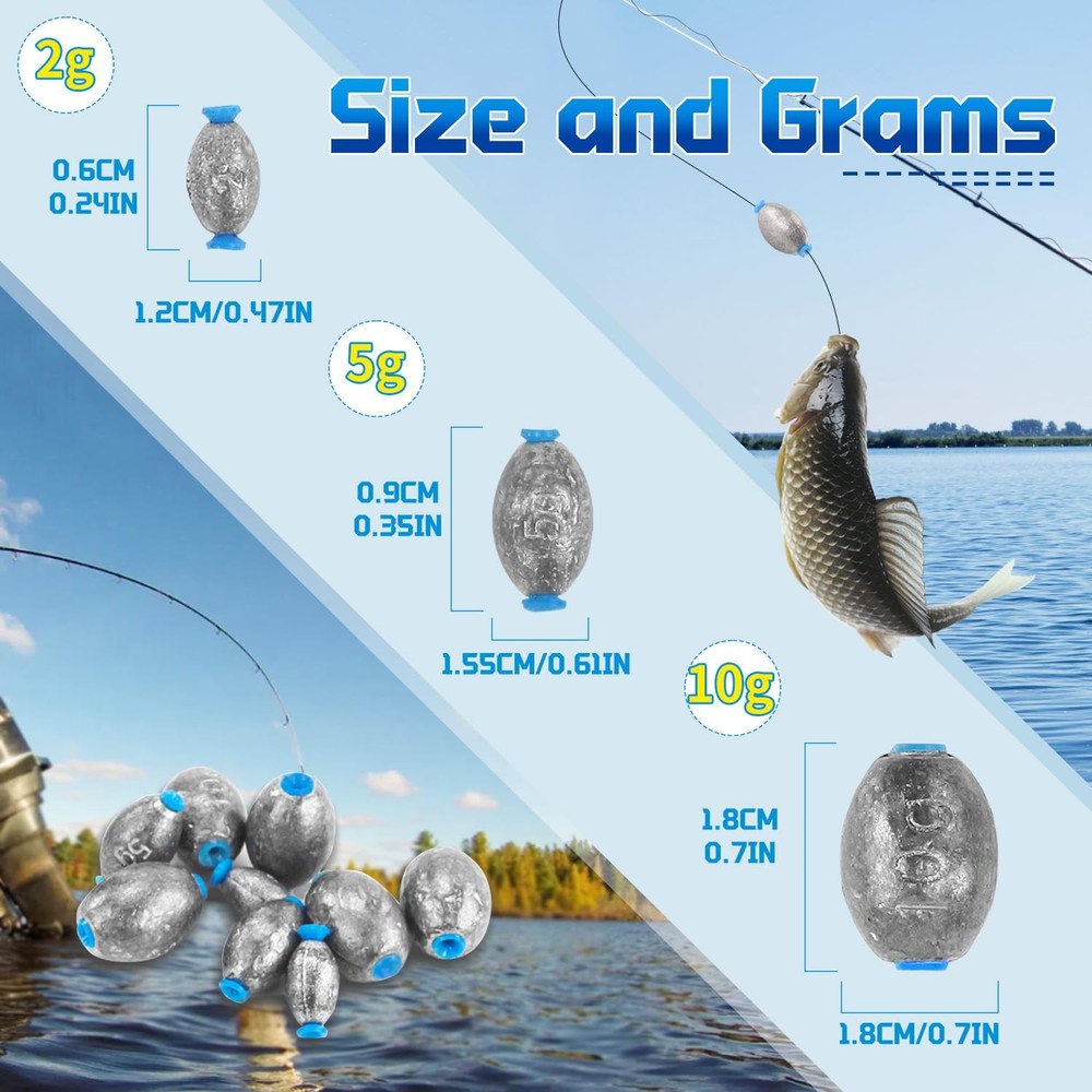 Fishing Egg Sinker Weights 36 Pcs Olive Shape for Saltwater Freshwater