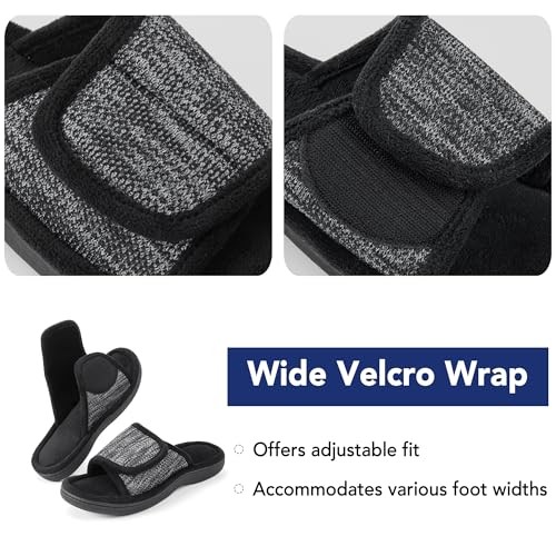 Men's Adjustable Wrap Memory Foam Slide Slipper 11-12 Heathered Black