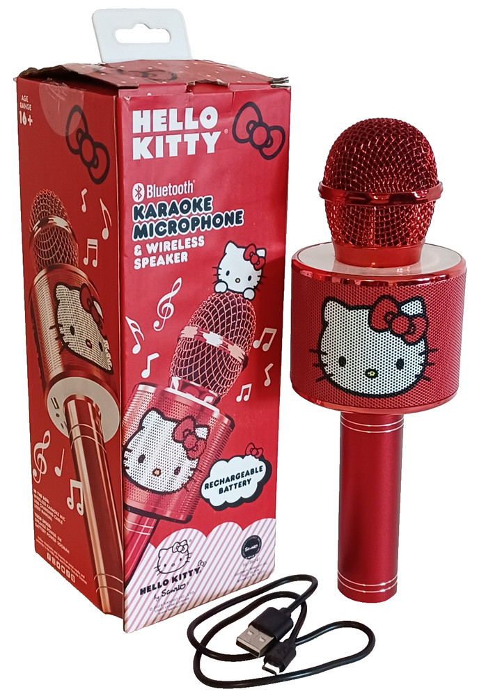 HELLO KITTY BLUETOOTH KARAOKE MICROPHONE; Red