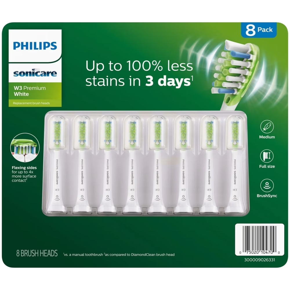 Philips Sonicare W3 Premium White 8 Pack Replacement Tooth Brush Heads ~ Medium