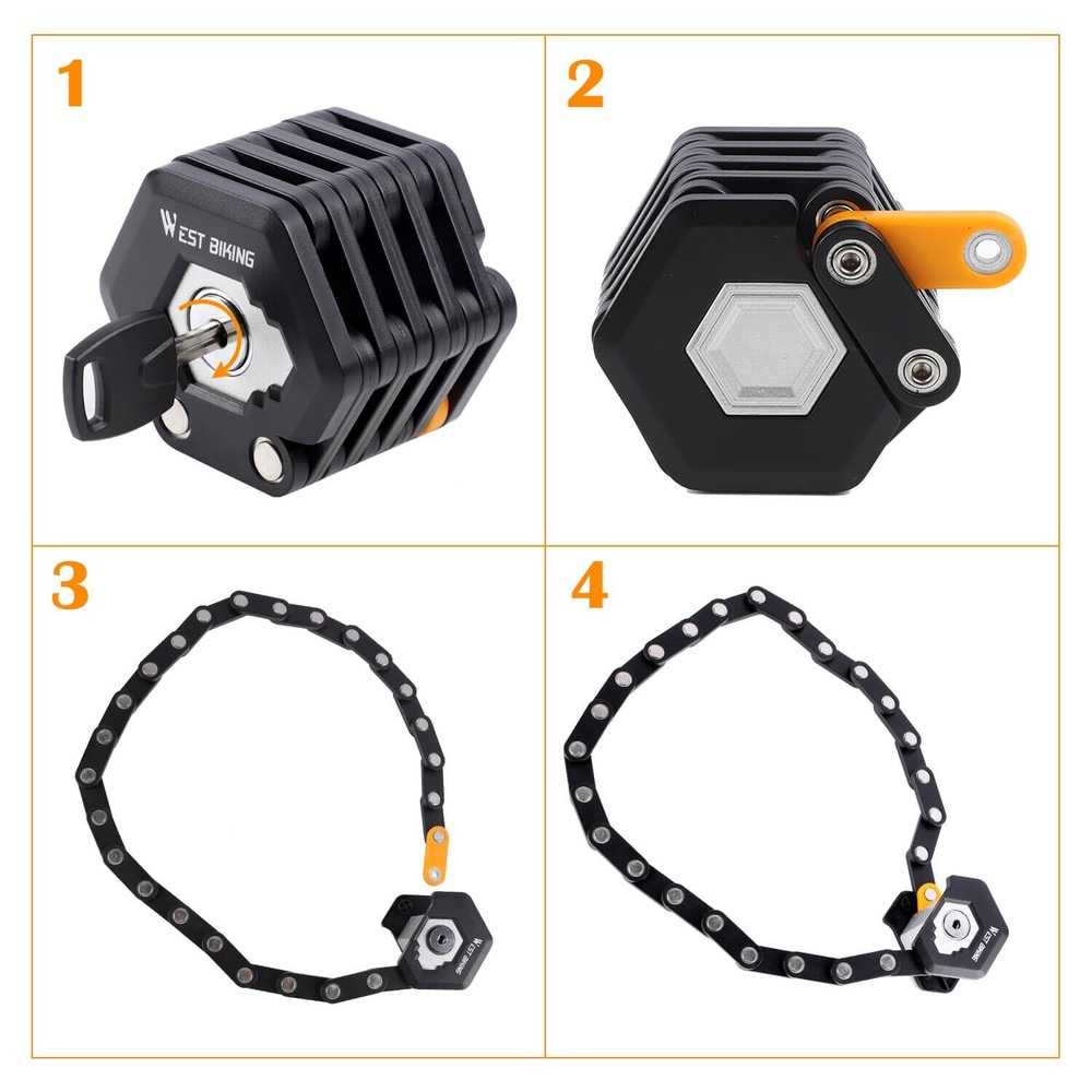 WEST BIKING Mini Foldable Bike Chain Lock Bicycle Security Lock With 3 Keys