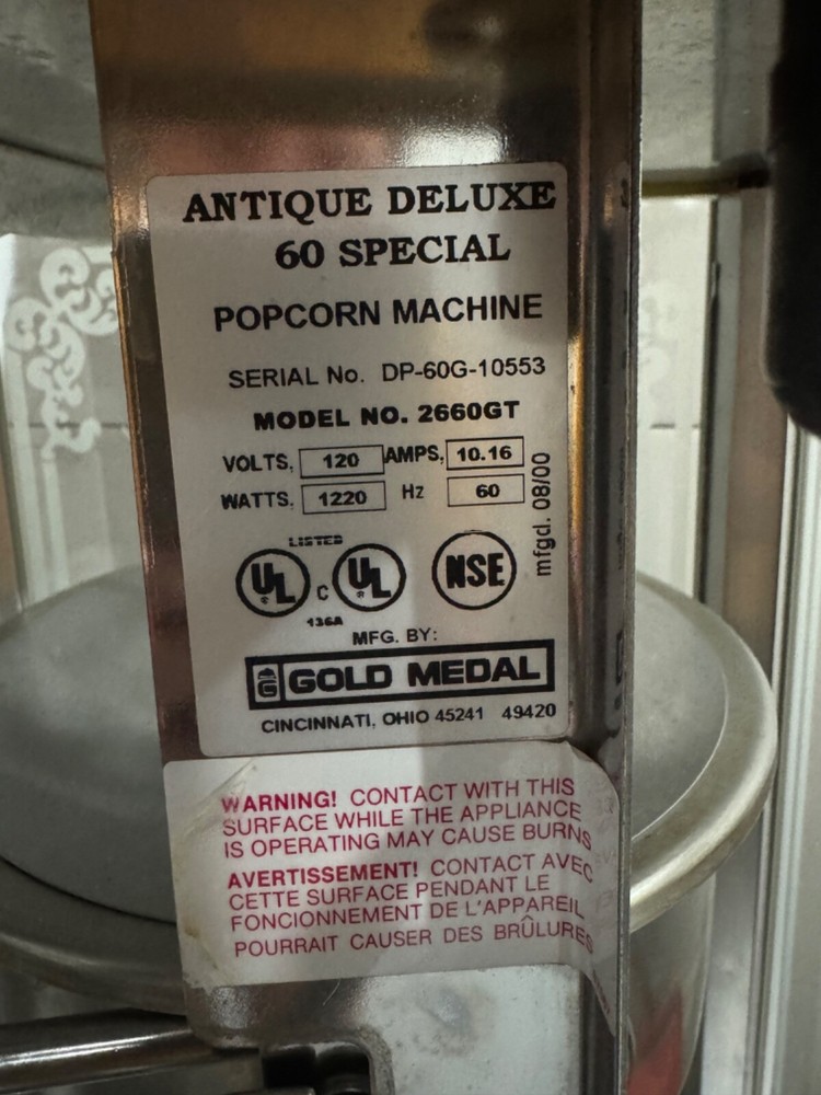 Gold medal Antique Deluxe 60 Popcorn machine