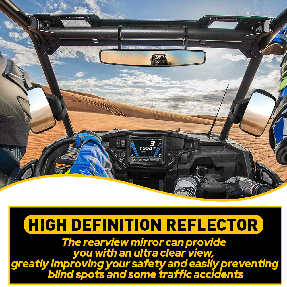 Universal UTV Rear Mirror View Side + Center Mirror Set Adjustable 1.75"-2"