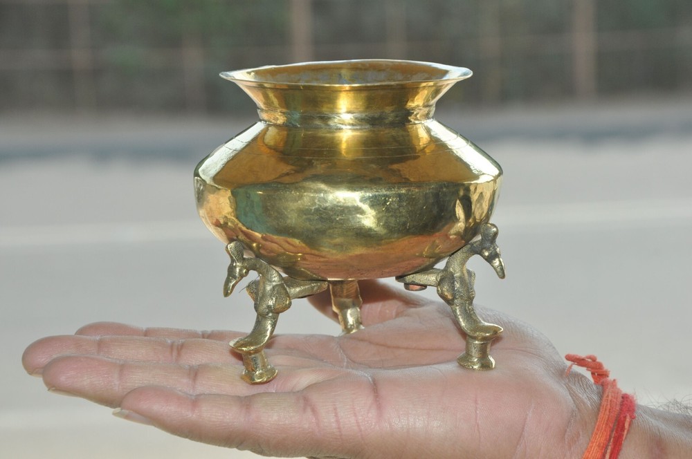 2 Pc Vintage Unique Shape Brass Handcrafted Solid Water Pot With Legs