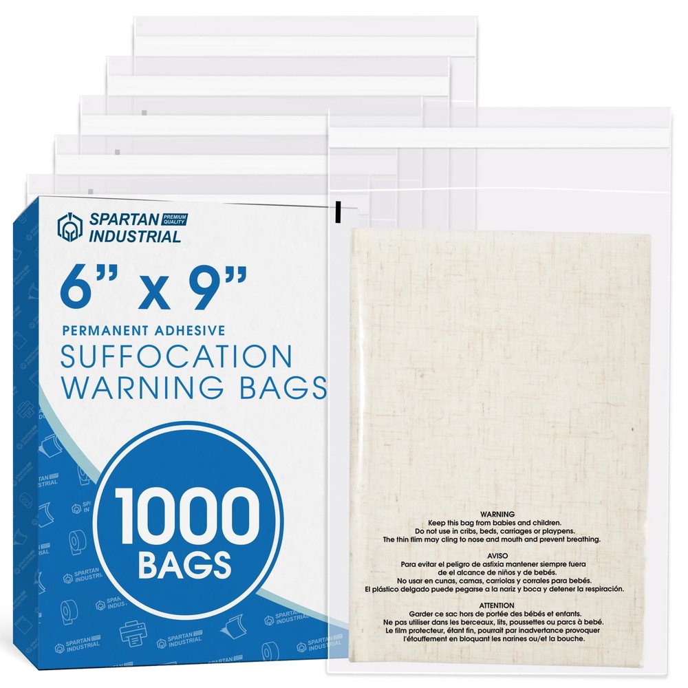 - 6" X 9" (1000 Count) Self Seal Clear Poly Bags with Suffocation Warning for...