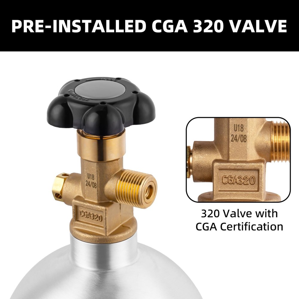2.5lb CO2 Tank, High Strength Aluminum Alloy Cylinder with CGA-320 Valve, DOT...