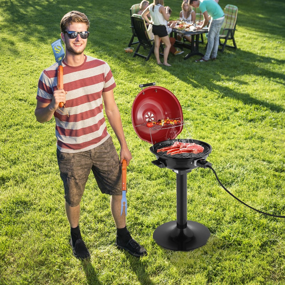 Electric BBQ Grill with Stand, Portable Double Layer Indoor