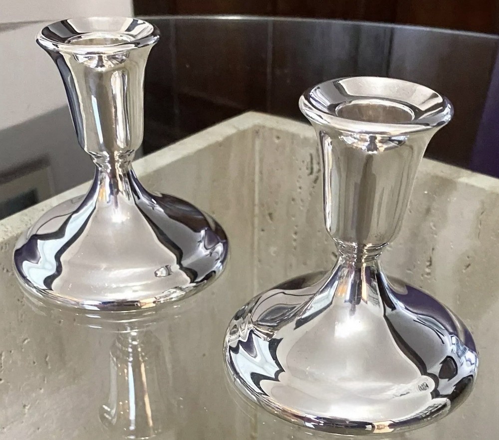 International Silver Vintage Silver Plate Mid-Century 4”2-Pc Candlesticks