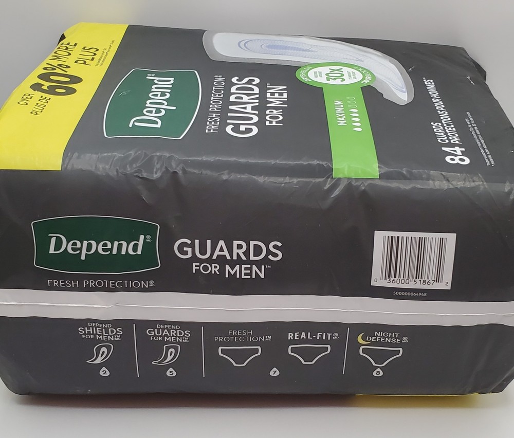 Depend Mens Guards 84ct Maximum Absorbency Bladder Control Pads Dry Odor Shield