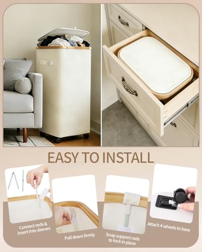 Laundry Hamper with Wheels Large Clothes Hamper with Removable Inner 75L Beige