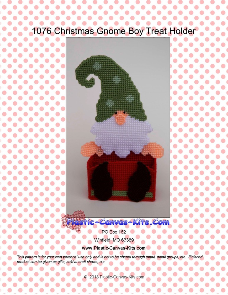 Gnome Treat Holder-Christmas- Plastic Canvas Pattern or Kit