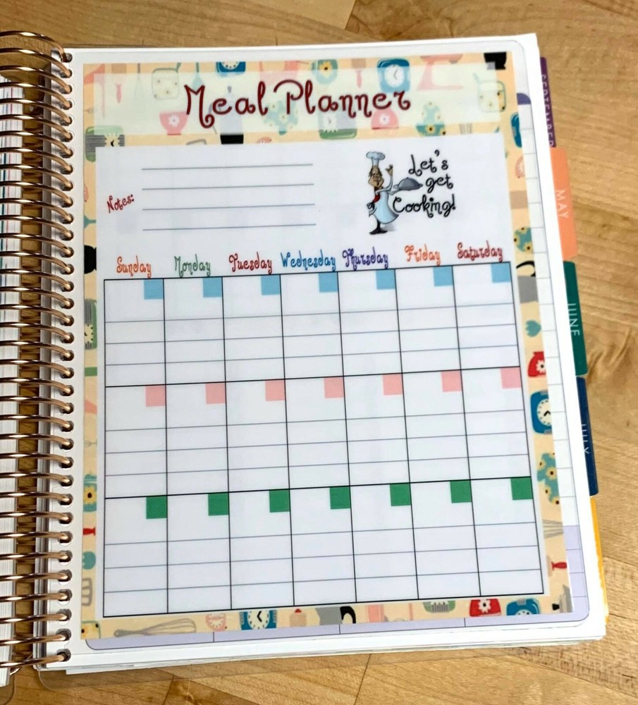 Monthly Meal Planner 2 Sided Dashboard Insert for use with Erin Condren Planner~