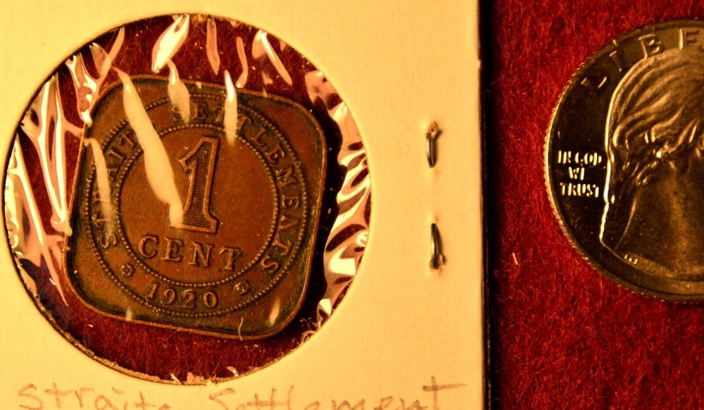 1920 Straits Settlements 1 Cent Square Coin.  (#C inventory)