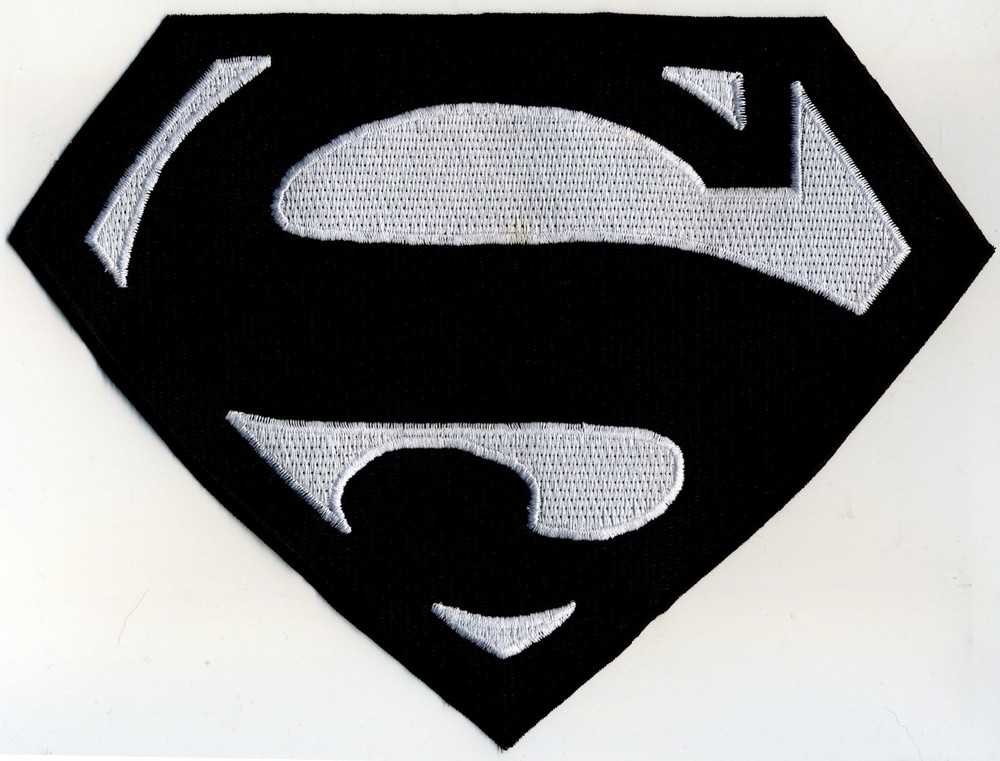 7" x 10" Fully Embroidered Superman Chest Logo Iron-on Patch -- Black & White