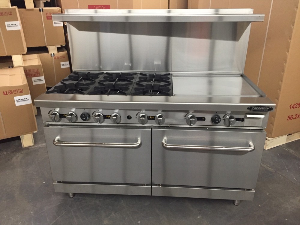 60” Range With Griddle 24” 6 Burners 2 Full Double Size Standard Ovens Commer