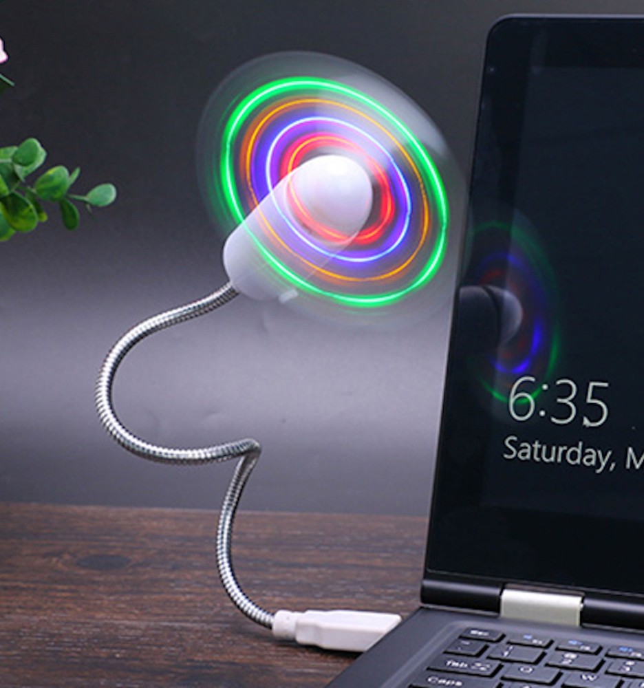 LED LIGHT USB MINI FAN cooling portable flexible laptop desk desktop computer pc