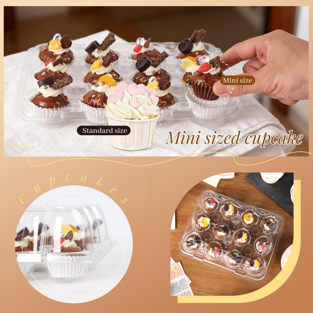 12 Count Mini Cupcake Containers 20 Sets with 240 Pack Cupcakes Liners, Plast...