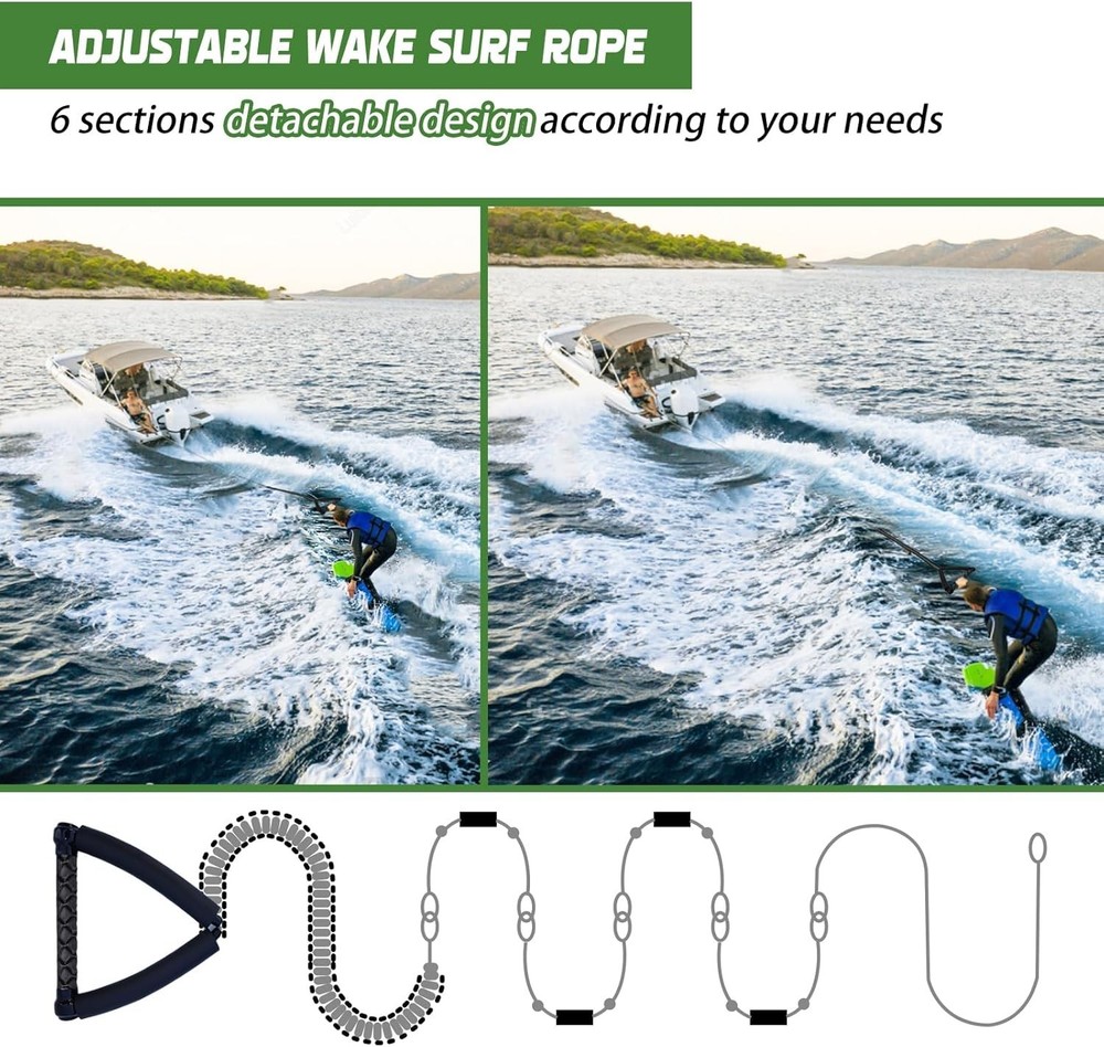 25FT Wakesurf Rope and Handle, 6 Sections Adjustable Floating Surf Tow Ropes,...