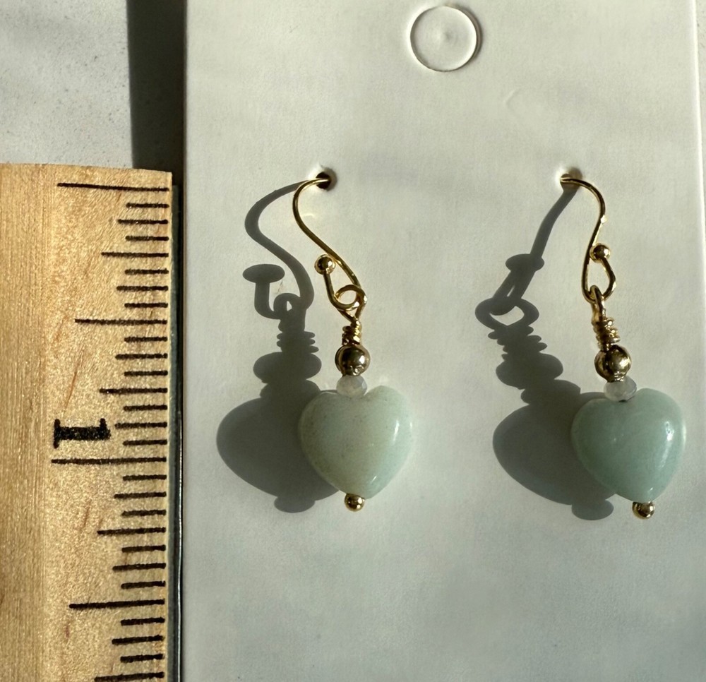 Mexican Mint Green Stone Hearts Dangle Earrings