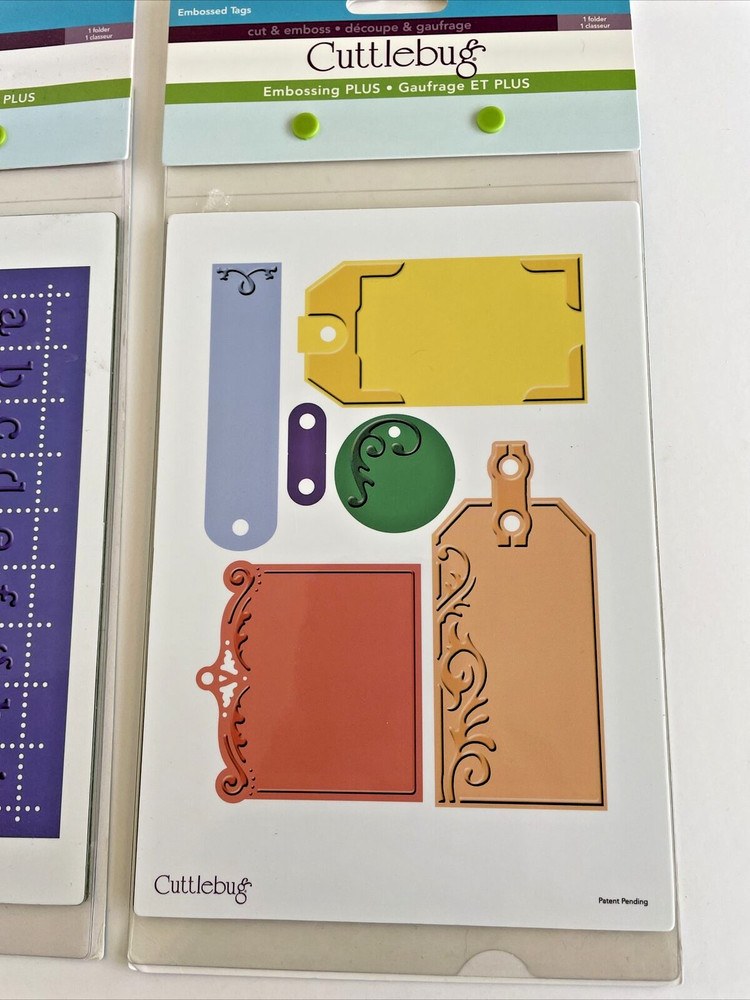 3 Cuttlebug Embossing Plus Cut and Emboss Folders Collage, Tags and Alphabet