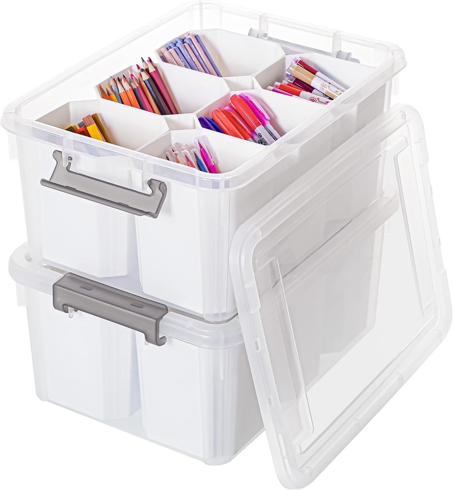 NEW.17-Quart Plastic Storage Bin Clear Storage Box with Lid Stackable