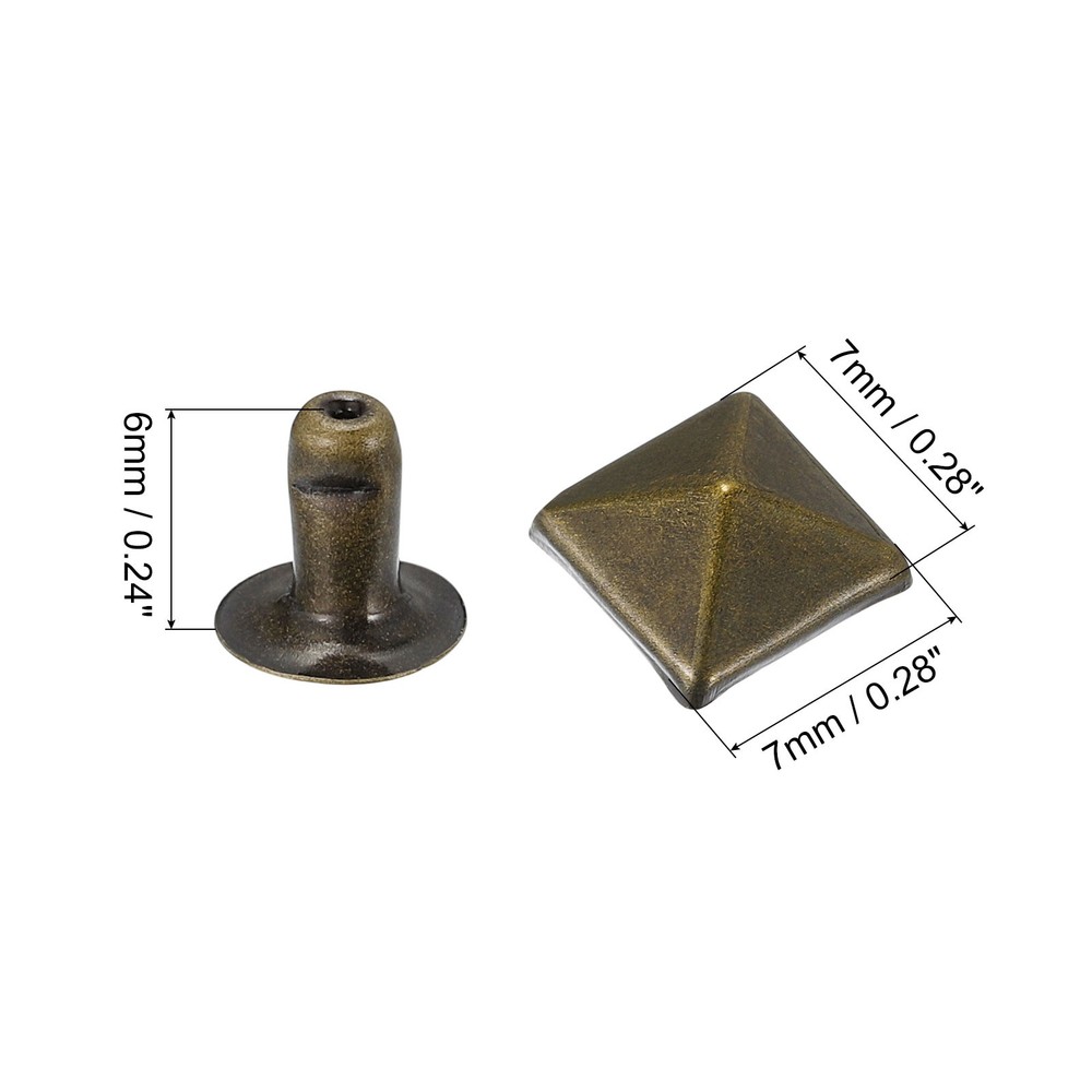 100 Sets Spike Rivet, 7mm Pyramid Rapid Rivet Studs Square Spikes, Bronze Tone