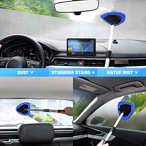 Windshield Cleaning Tool, Car Window Cleaner with Extendable Long Handle Blue