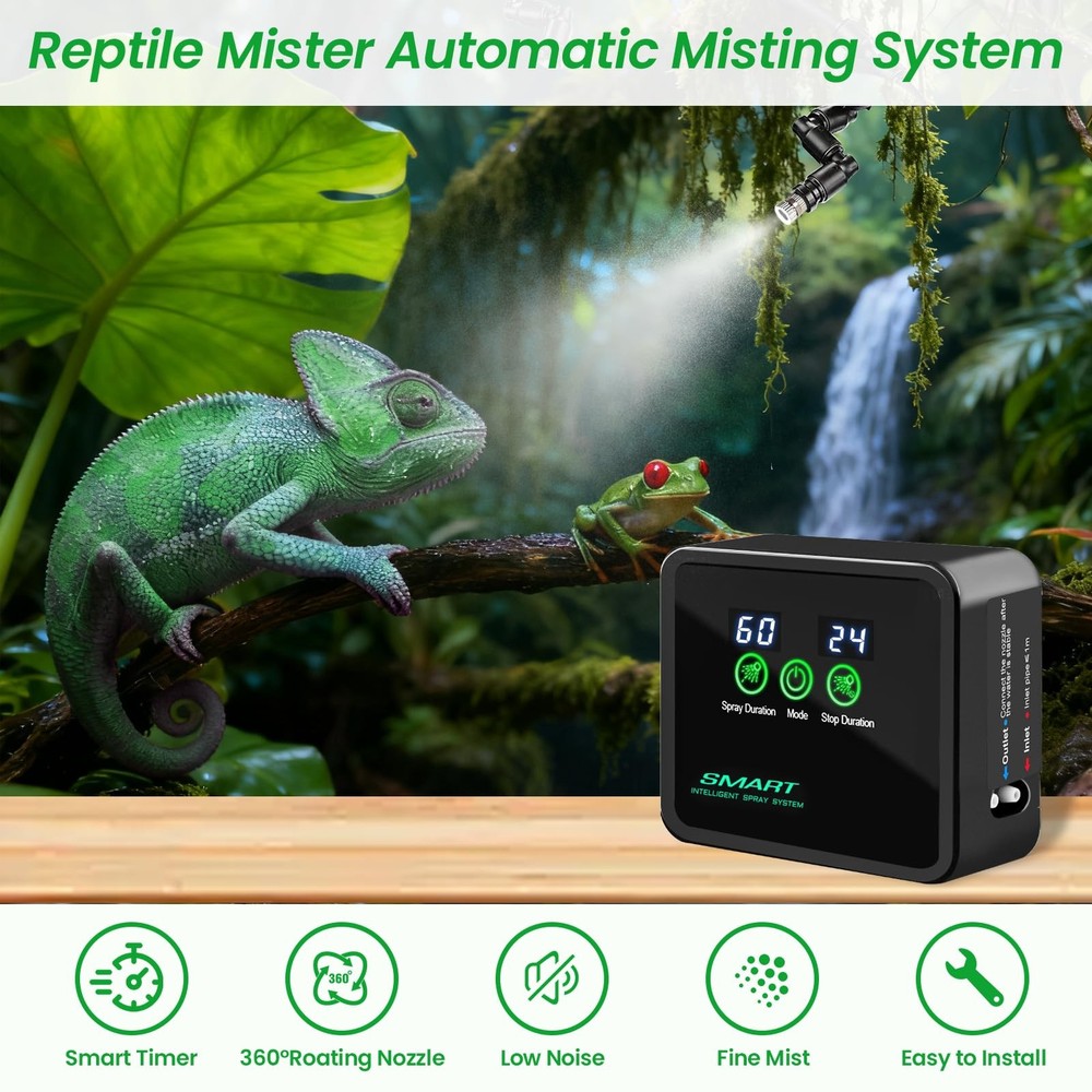 Reptile Mister Automatic Misting System Humidifier w/ Smart Timing Controller