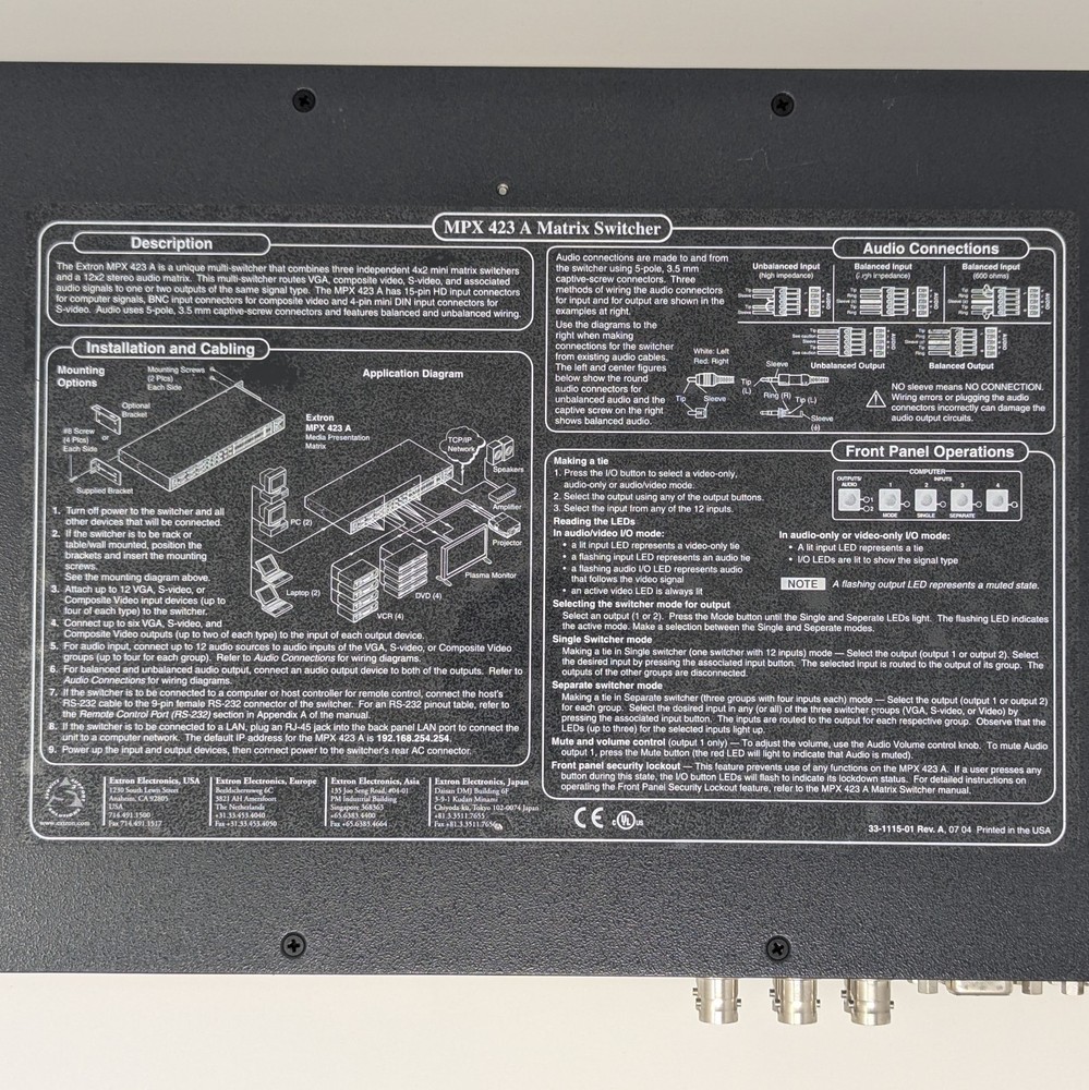 Extron MPX 423 A Media Presentation Matrix Switcher - UNTESTED