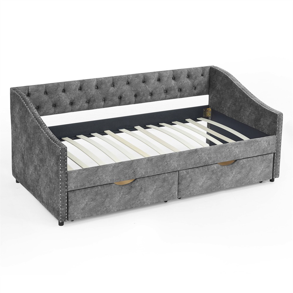 Twin Size Daybed Upholstered Bed Frame Sofa Bed w/ 2 Storage Drawers New