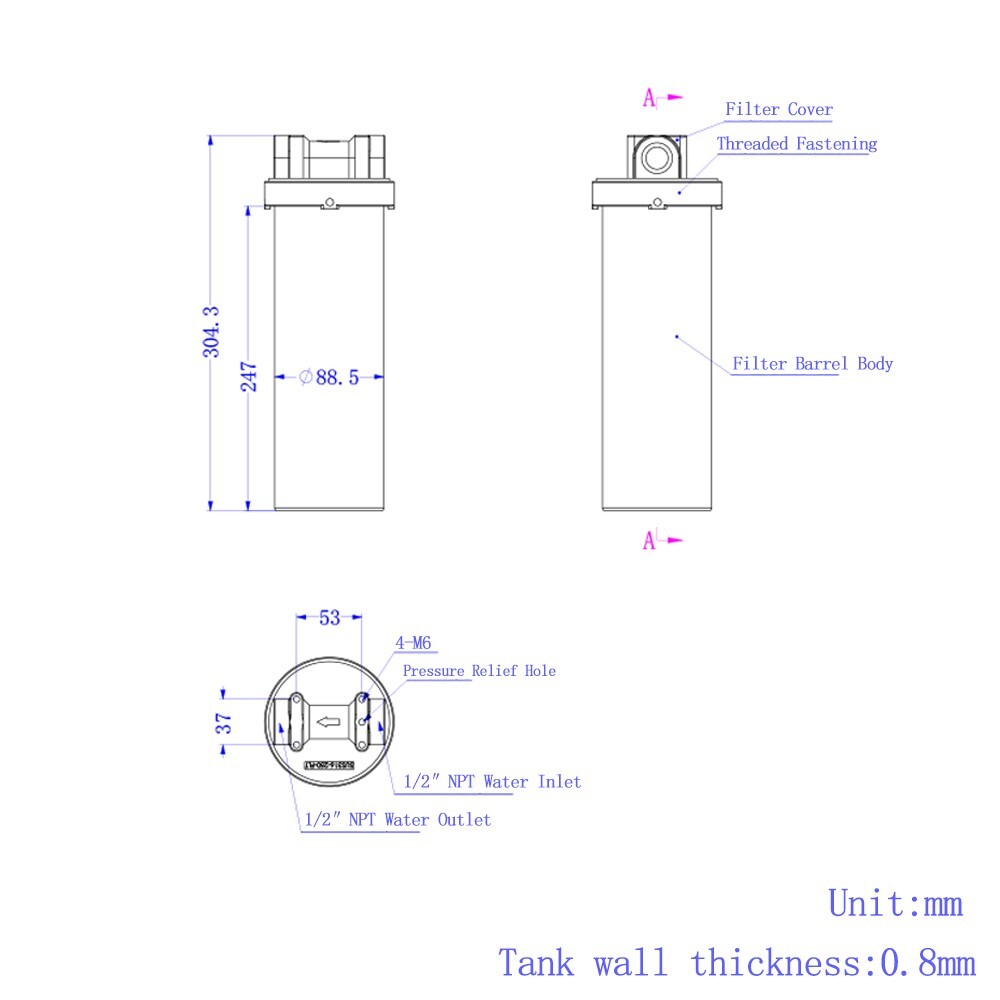 Cartridge Filter Housing Stainless Filtration Tool 1/2NPT 10'' No Filter Element