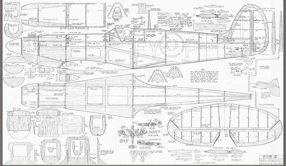 Scale Spitfire 64 inch Giant Scale RC AIrplane Printed Plans