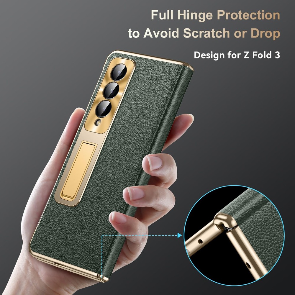 Libeagle for Samsung Galaxy Z Fold 3 Case, Electroplated Frame, Luxury Leather B