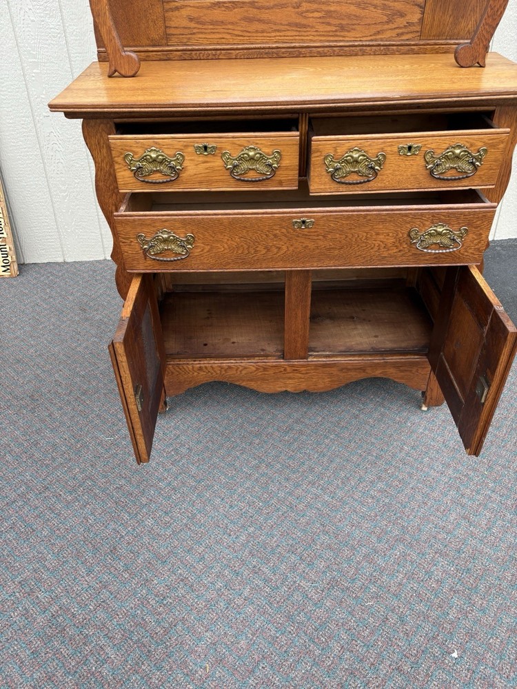 67261 Antique Victorian Oak Sideboard Server Cabinet