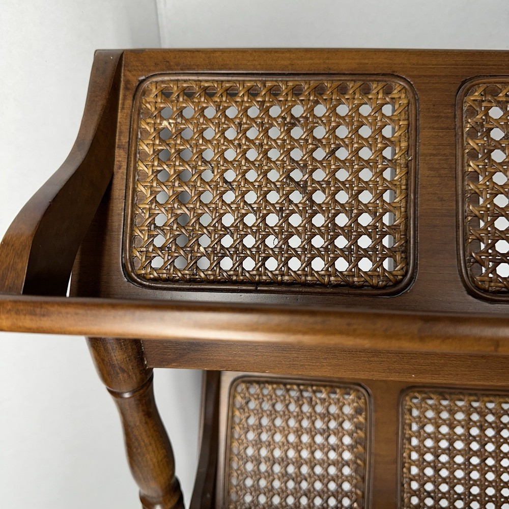 MCM Woven Wicker & Solid Wood Library Book Trough Floor Stand - 2 Tier