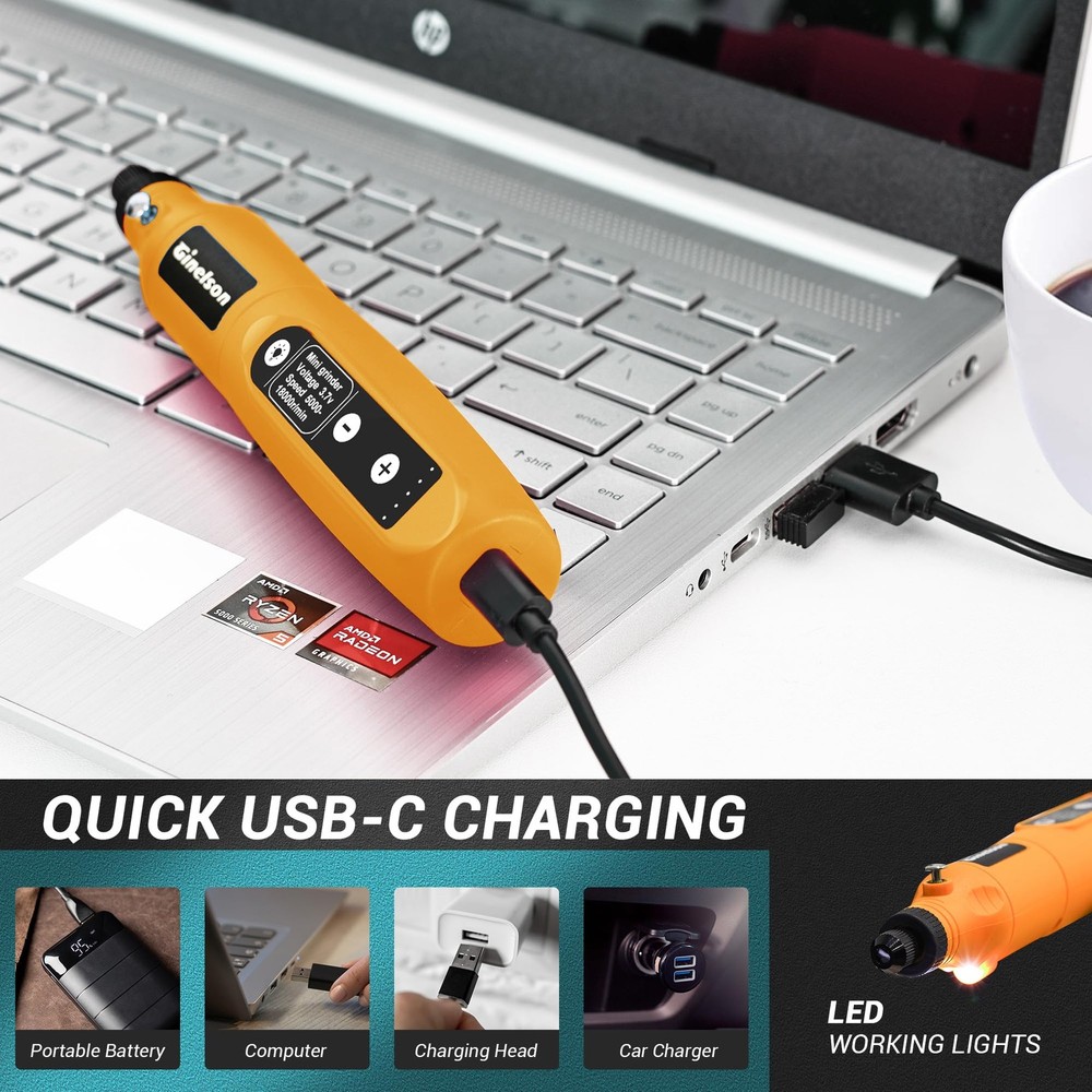 GINELSON Cordless Rotary Tool, 5 Variable Speed Mini Tool Kit Orange