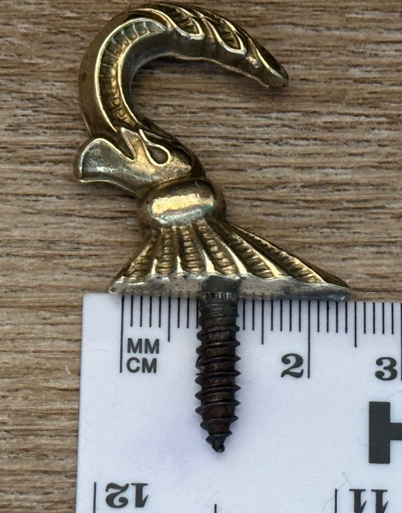 BRASS HOOK COAT HOOK CURTAIN TIE BACK VINTAGE
