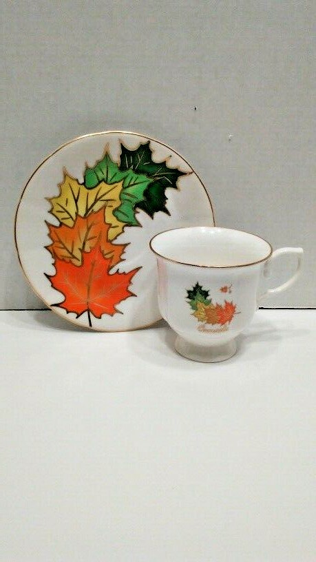 Banawe Canada Fall Leaves China Cup and Saucer
