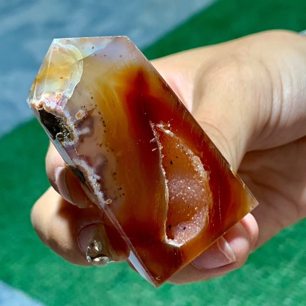49GNatural agate red square pointed stele healing specimen