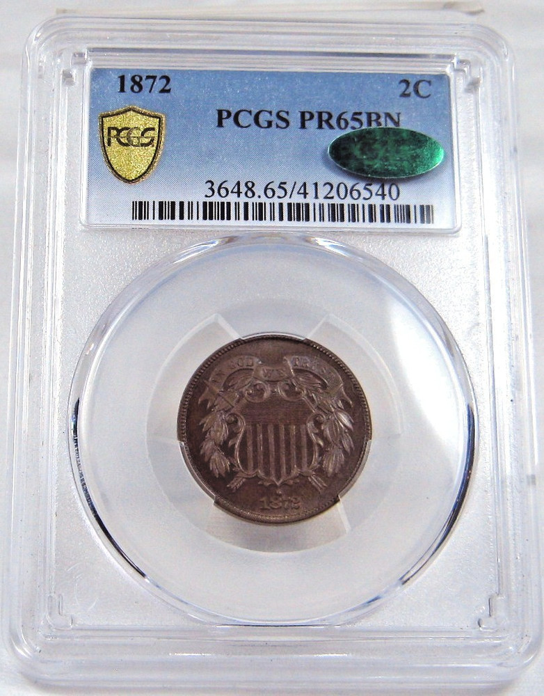 1872 2C Two Cent Piece Proof PCGS PR-65RB CAC #450-3